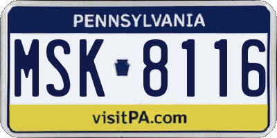 PA license plate MSK8116