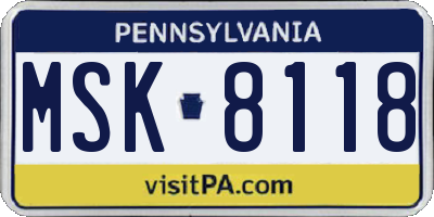 PA license plate MSK8118