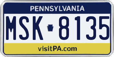 PA license plate MSK8135