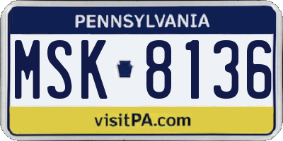 PA license plate MSK8136
