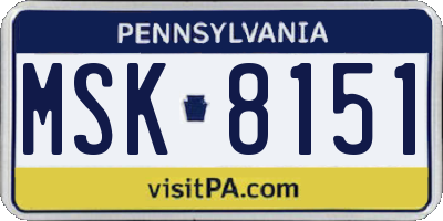 PA license plate MSK8151