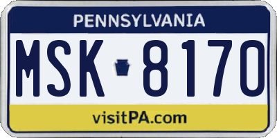 PA license plate MSK8170