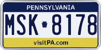 PA license plate MSK8178