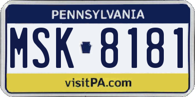 PA license plate MSK8181