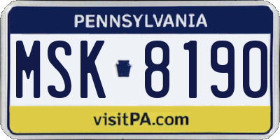 PA license plate MSK8190