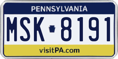 PA license plate MSK8191