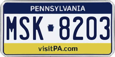 PA license plate MSK8203