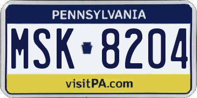 PA license plate MSK8204