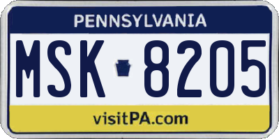 PA license plate MSK8205