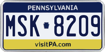PA license plate MSK8209