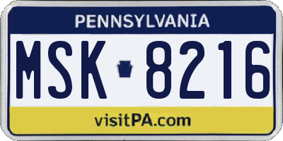 PA license plate MSK8216