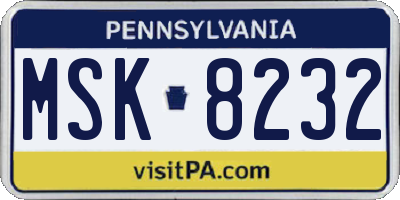 PA license plate MSK8232