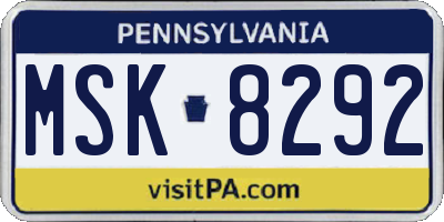 PA license plate MSK8292