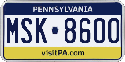 PA license plate MSK8600