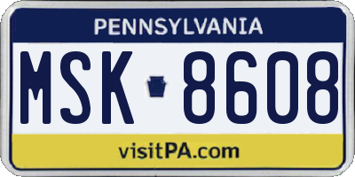 PA license plate MSK8608