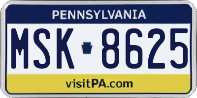 PA license plate MSK8625