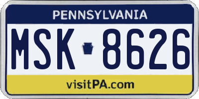 PA license plate MSK8626