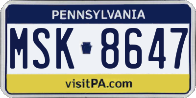 PA license plate MSK8647