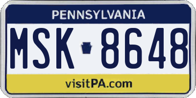 PA license plate MSK8648