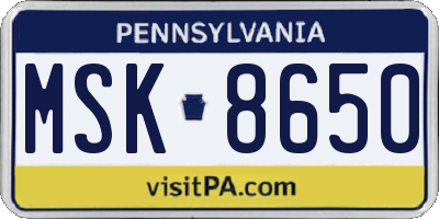 PA license plate MSK8650
