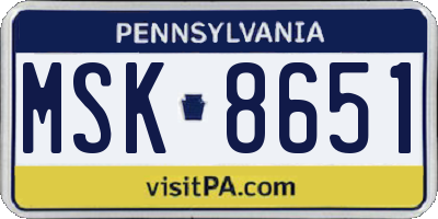 PA license plate MSK8651