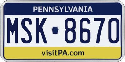PA license plate MSK8670