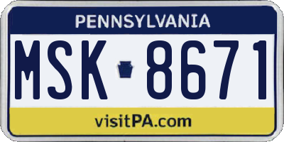 PA license plate MSK8671