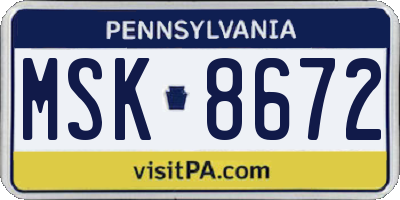 PA license plate MSK8672
