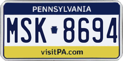 PA license plate MSK8694