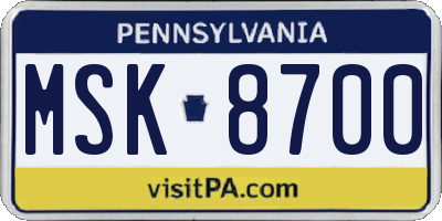 PA license plate MSK8700