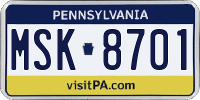 PA license plate MSK8701