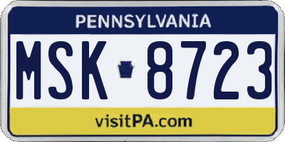 PA license plate MSK8723