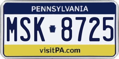 PA license plate MSK8725