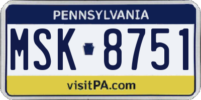 PA license plate MSK8751