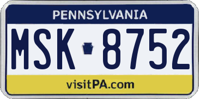 PA license plate MSK8752