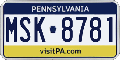 PA license plate MSK8781