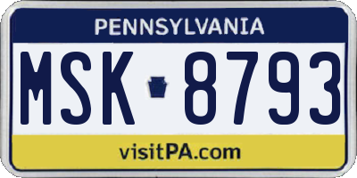 PA license plate MSK8793