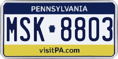 PA license plate MSK8803