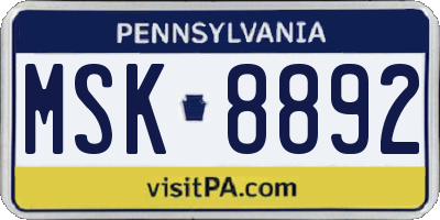 PA license plate MSK8892