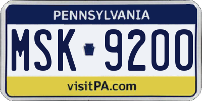 PA license plate MSK9200