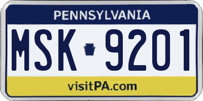 PA license plate MSK9201