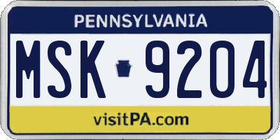 PA license plate MSK9204