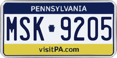 PA license plate MSK9205