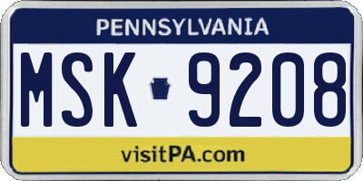 PA license plate MSK9208