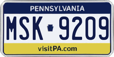 PA license plate MSK9209