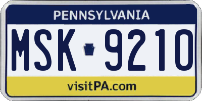 PA license plate MSK9210