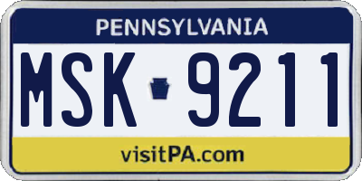 PA license plate MSK9211