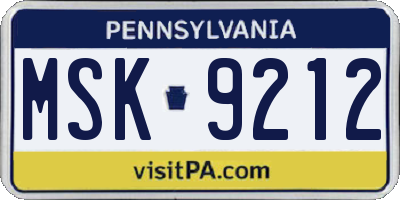 PA license plate MSK9212