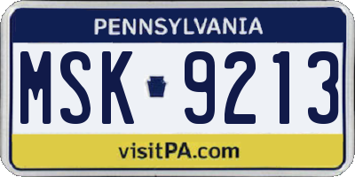 PA license plate MSK9213