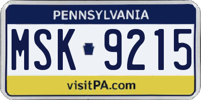 PA license plate MSK9215